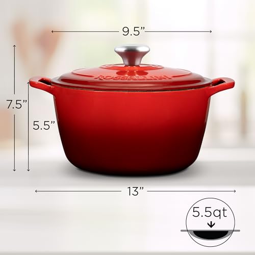 Signature Enameled Cast Iron Dutch Oven, Non-Stick Serving Pot with Tight Fitting Lid for Perfect Roasting, Baking, Sauteing, and Bread Making | 5.5Q (5.2L) - Red - Image 3