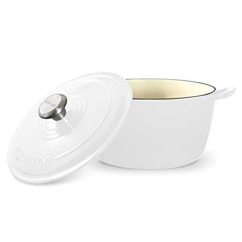 Signature Enameled Cast Iron Dutch Oven, Non-Stick Serving Pot with Tight Fitting Lid for Perfect Roasting, Baking, Sauteing, and Bread Making | 5.5Q (5.2L) - White - Image 6