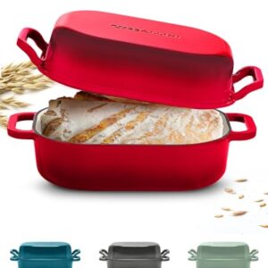 Signature Enameled Cast Iron Sourdough Bread Oven | Non-Stick with Tight Fitting Lid for Perfect Baking and Bread Making | 6QT Rectangle Oven With Lid [Red]