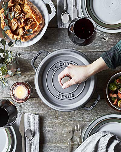 Staub Cast Iron 4-qt Round Cocotte - Graphite Grey, Made in France - Image 3