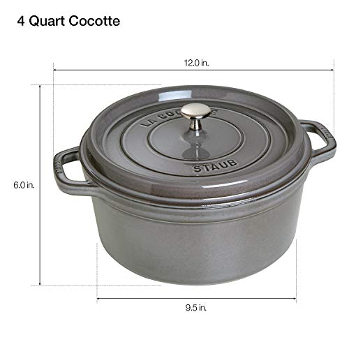 Staub Cast Iron 4-qt Round Cocotte - Graphite Grey, Made in France - Image 4