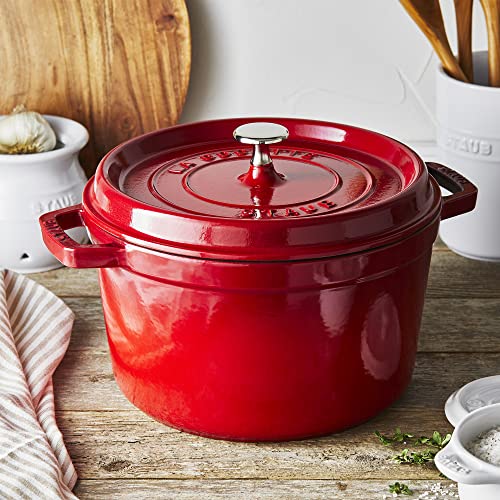 Staub Cast Iron Dutch Oven 5-qt Tall Cocotte, Made in France, Serves 5-6, Cherry - Image 3