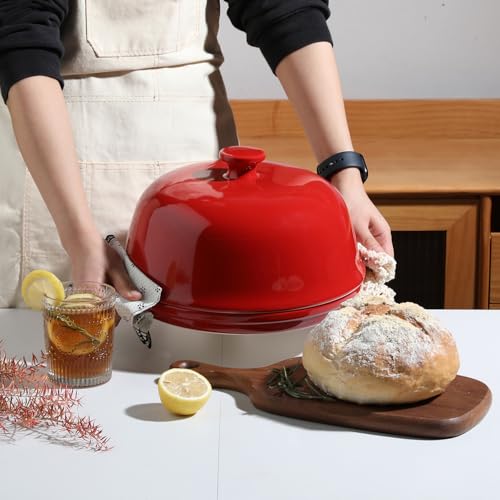 Sweejar Ceramic Bread Oven with Lid, Large Sourdough Bread Baking Pan with Handle, 5QT Porcelain Round Bread Cloche For Baking, Cooking, Roasting (Red) - Image 3