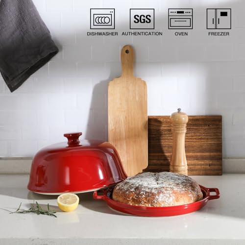 Sweejar Ceramic Bread Oven with Lid, Large Sourdough Bread Baking Pan with Handle, 5QT Porcelain Round Bread Cloche For Baking, Cooking, Roasting (Red) - Image 5