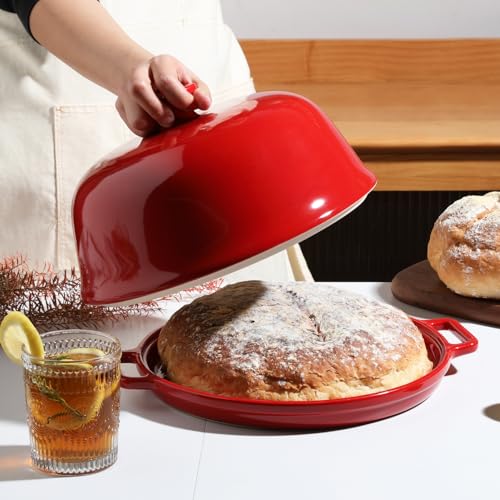 Sweejar Ceramic Bread Oven with Lid, Large Sourdough Bread Baking Pan with Handle, 5QT Porcelain Round Bread Cloche For Baking, Cooking, Roasting (Red) - Image 6
