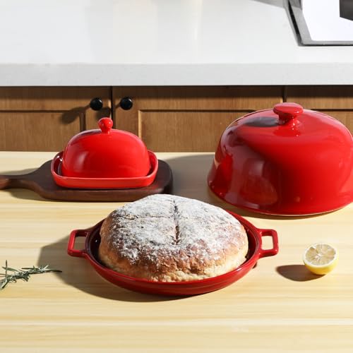 Sweejar Ceramic Bread Oven with Lid, Large Sourdough Bread Baking Pan with Handle, 5QT Porcelain Round Bread Cloche For Baking, Cooking, Roasting (Red) - Image 7
