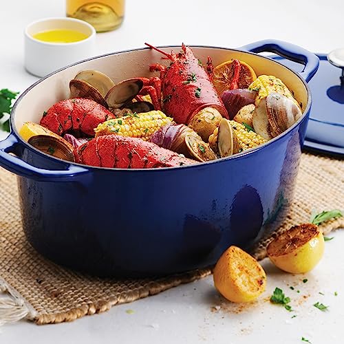 Tramontina Bestow Enameled Cast Iron Oval Dutch Oven Pot with Lid, Large 7-quart, Blue - Image 3