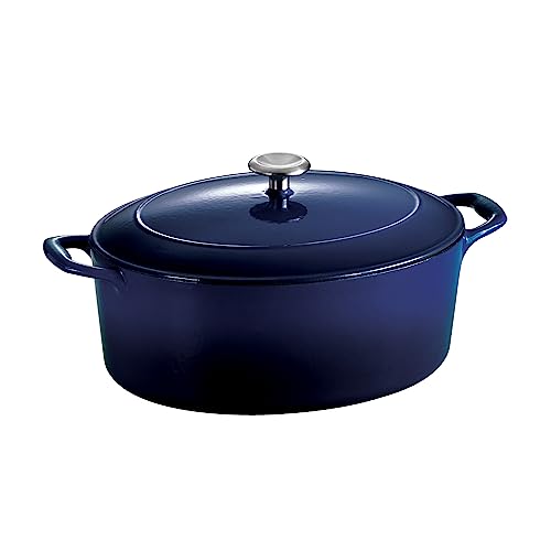 Tramontina Bestow Enameled Cast Iron Oval Dutch Oven Pot with Lid, Large 7-quart, Blue - Image 4