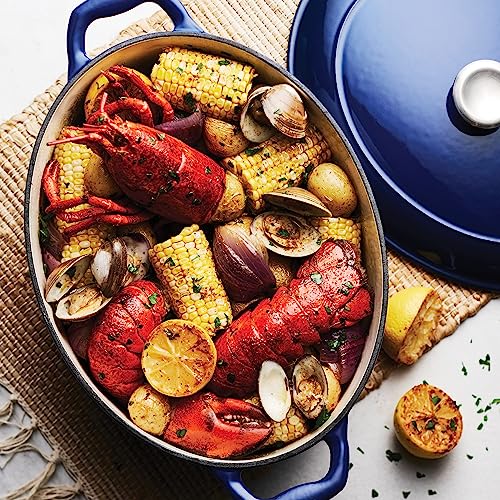 Tramontina Bestow Enameled Cast Iron Oval Dutch Oven Pot with Lid, Large 7-quart, Blue - Image 6