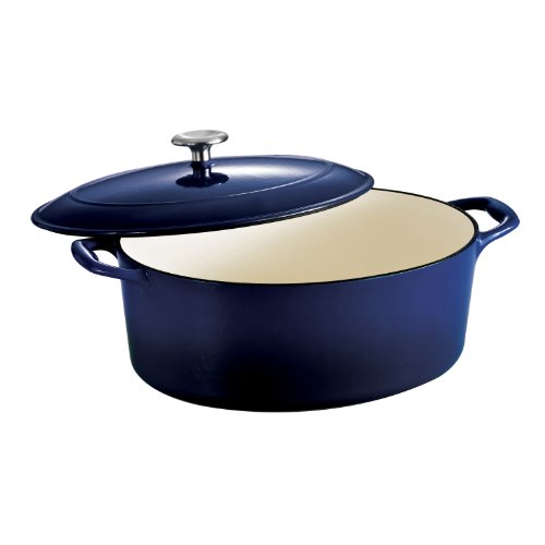 Tramontina Bestow Enameled Cast Iron Oval Dutch Oven Pot with Lid, Large 7-quart, Blue