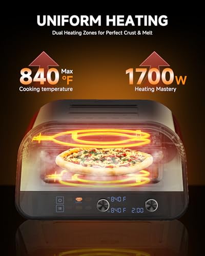 Upgraded Pizza Oven Heats up to 840°F Makes 12 Inch Pizzas in 90 Seconds Countertop Electric Pizza Maker with 6 Touchscreen Presets Pizza Stone & Peel Included - Stainless Steel - Image 4
