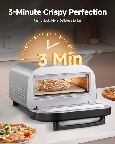 Upgraded Pizza Oven Heats up to 840°F Makes 12 Inch Pizzas in 90 Seconds Countertop Electric Pizza Maker with 6 Touchscreen Presets Pizza Stone & Peel Included - Stainless Steel - Image 5