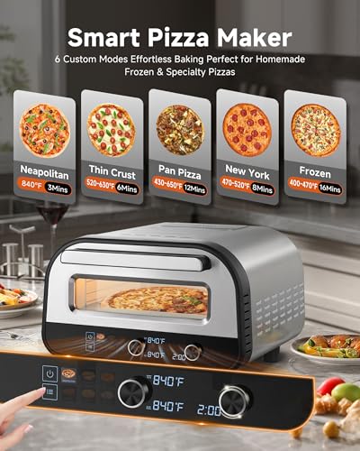 Upgraded Pizza Oven Heats up to 840°F Makes 12 Inch Pizzas in 90 Seconds Countertop Electric Pizza Maker with 6 Touchscreen Presets Pizza Stone & Peel Included - Stainless Steel - Image 7
