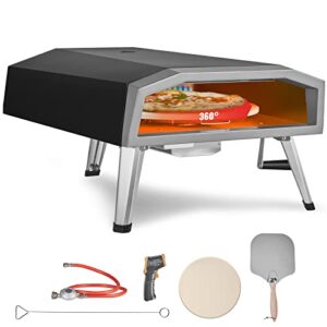 VEVOR Gas Outdoor Pizza Oven, 16-inch Propane Pizza Ovens with Auto Rotatable Stone, Large Portable Pizza Maker for Outside BackYard Camp, Waterproof Bag, Peel, IR Thermometer, CSA Certified, Black