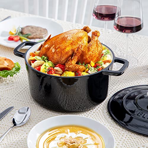 Velaze 6 QT Enameled Cast Iron Dutch Oven, Dual Handles Dutch Oven Pot with Lid,Heavy-Duty Non-stick Round Dutch Oven for Bread Baking, Stewing, Roasting, Good Sealing for All Heat Source (BLACK) - Image 3