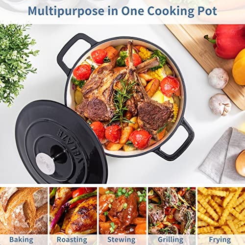 Velaze 6 QT Enameled Cast Iron Dutch Oven, Dual Handles Dutch Oven Pot with Lid,Heavy-Duty Non-stick Round Dutch Oven for Bread Baking, Stewing, Roasting, Good Sealing for All Heat Source (BLACK) - Image 6