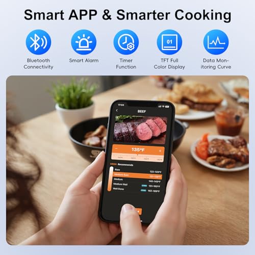 Wireless Bluetooth Meat Thermometer with 2 Probes & App Control, Birthday Gifts for Men Dad Husband, Smart Digital Thermometer for Cooking, Oven, Smoker, BBQ, Grill - Image 3