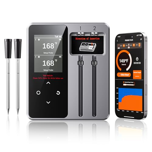 Wireless Bluetooth Meat Thermometer with 2 Probes & App Control, Birthday Gifts for Men Dad Husband, Smart Digital Thermometer for Cooking, Oven, Smoker, BBQ, Grill