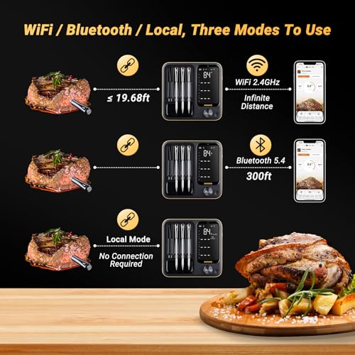 Wireless Meat Thermometer with 4 Probes, Inkbird Wifi BluetoothThermometer Digital Wireless for Rotisserie Grill Oven,Unlimited Range Dishwasher Waterproof Bluetooth Meat Thermometer for iOS & Android - Image 3